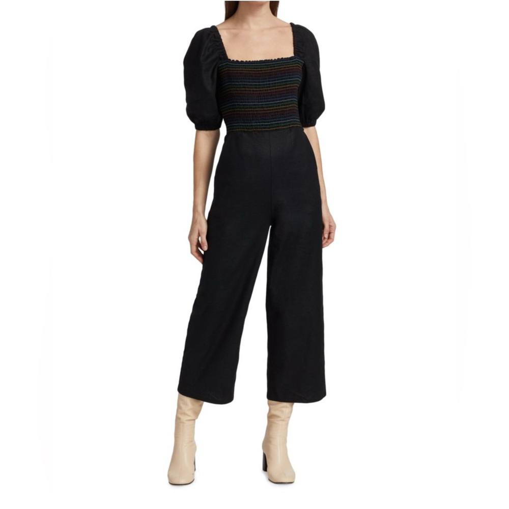 Something Navy Mattie Smocked Jumpsuit — Size Medium